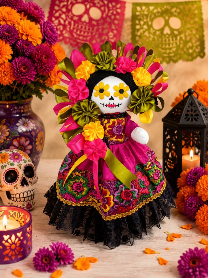 Catrina bordada a  mano
